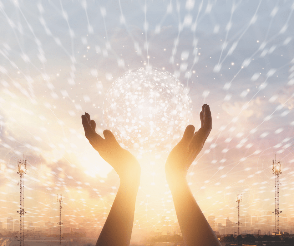 Hands holding a ball of light